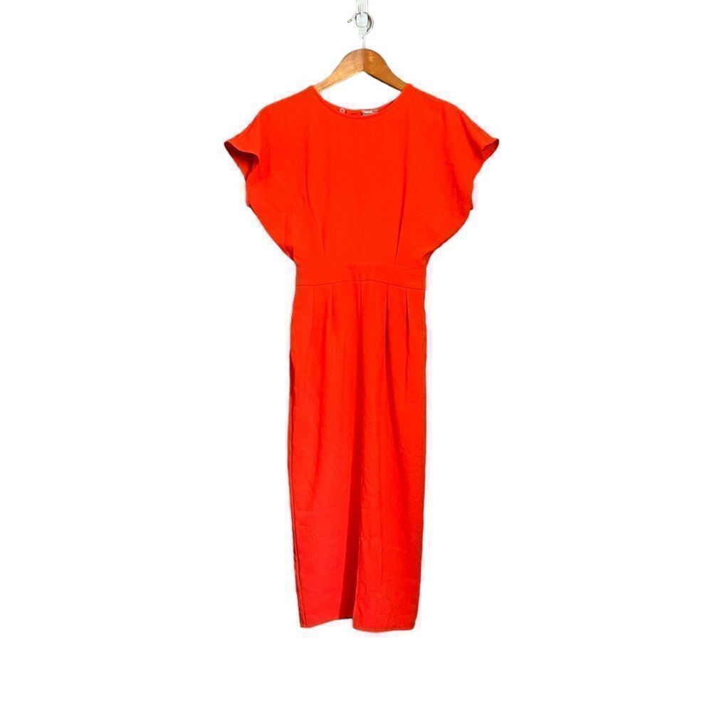 ‎ASOS orangey red flutter sleeve midi dress